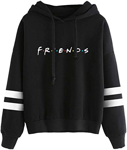 PANOZON Damen einfarbig Hoodie von TV Series Friends Kapuzenpullover mit Freunde Logo Outwear(Schwarz,M)