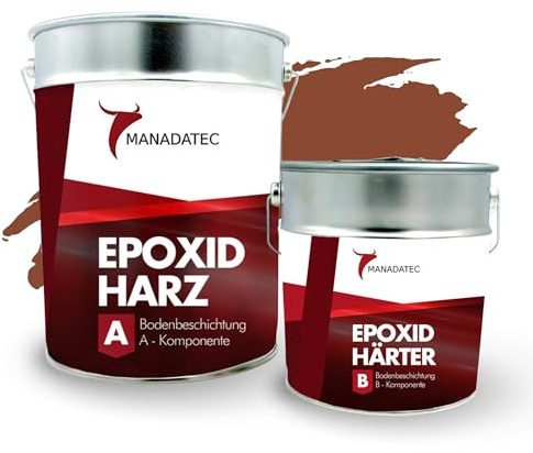 MANADETEC Resina epossidica 2k rivestimento pavimenti 5kg I Rosso mattone I Senza solventi, ecologico, inodore I Rivestimento per pavimenti di garage e cantine I Alta resistenza antiurto