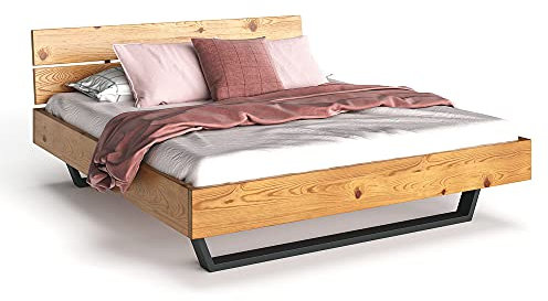 moebel-eins CURBY Massivholzbett Doppelbett Kufenbett mit Kopfteil aus massiver Thermo -Fichte, hochwertige Verarbeitung, einfacher Aufbau, Made in Germany, 120 x 200 cm, Natur
