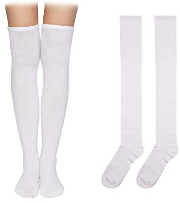 KINBOM 60cm / 23.6inch 1 Par Lårhöga Strumpor, 100% Bomull Mjuka Knähöga Strumpor Långa Knästrumpor för Flickor Kvinnor Dagligt Slitage (Vit)