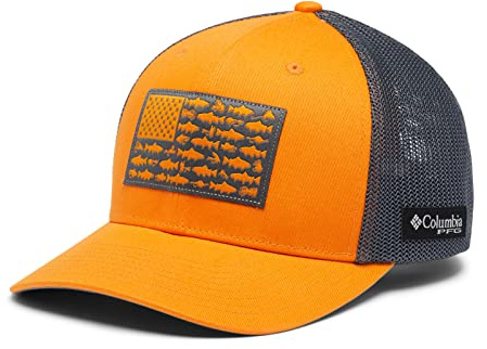 Columbia Unisex-Erwachsene PFG Fischflaggen-Netzballkappe – hoch Cap, Orange Blast/City Grey/Trout Flag, S-M