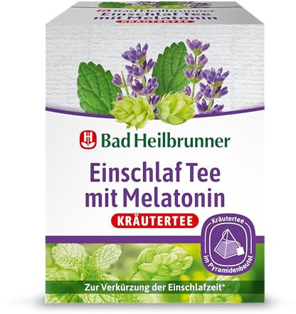 Bad Heilbrunner Einschlaf Tee mit Melatonin - im Pyramidenbeutel - Melatonin, Melisse, Lavendel - Endlich wieder gut einschlafen - Ideal fürs Reisen - Gute Nacht Tee (4 x 12 Pyramidenbeutel)
