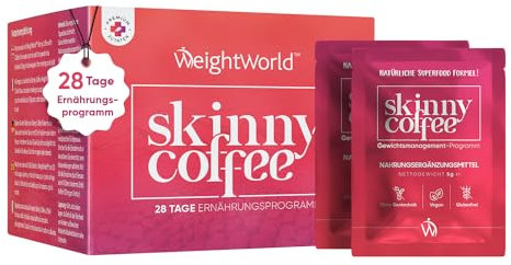 Skinny Coffee - Arabica Kaffee mit Chlorella, Grüner Tee, Grüner Kaffee Extrakt, Guarana Pulver, L-Carnitin, Koffein - 28 Teebeutel - Alternative zum Detox Tee - WeightWorld