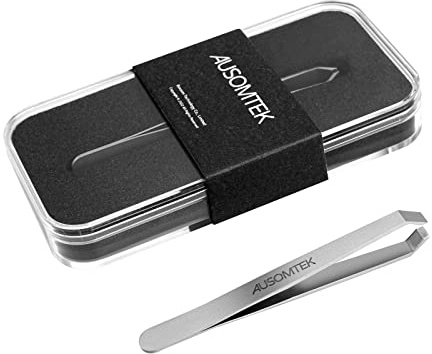 AUSOMTEK Beard Tweezers - Stainless Steel, Fine Hair Removal Tool, 5mm Tip, Clear Box 1Pack
