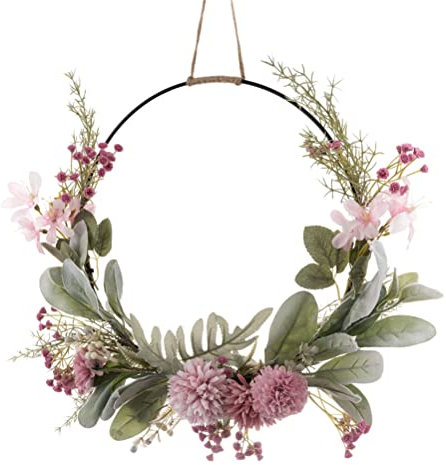 FrüHlingsdeko TüRkranz, KüNstliche Blumenkranz Mit Metallring, HäNgender Kranz FüR Hochzeit, Fenster Und Wanddekoration, 41cm, Pink