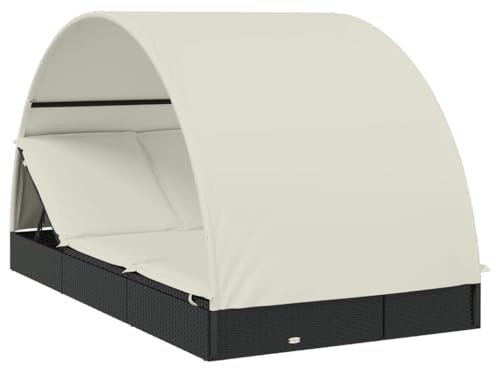 vidaXL Transat 2 Places avec Toit Rond Noir 211x112x140 cm, Chaise Longue, Chaise Longue d'extérieur, lit de Salon, lit de Repos