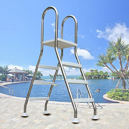 BOTOWI Escalera De Piscina De 110 Cm con Plataforma Cubierta De Carga Pesada 304 Marco De Acero Inoxidable Patio Trasero Al Aire Libre sobre El Suelo, Seguro Antideslizante 3 Escalones
