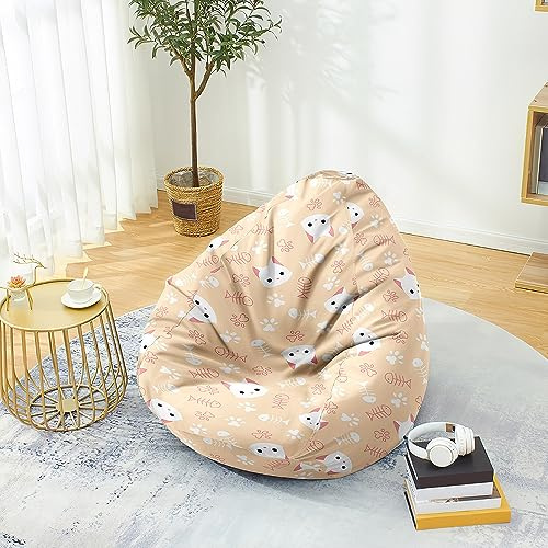 Fansu Puff 3D Animales de Dibujos Animados Puff, Salon Bean Bag para Adultos y Niños, Cómodo Puf Sin Relleno, Puff Infantiles para Uso Interior y Exterior (100x120cm,Gato Blanco)