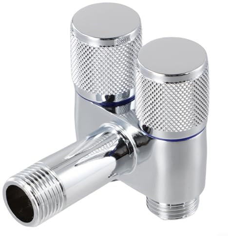 GLOBALHUT Válvula de ángulo de control doble, 1 entrada y 2 salidas, aleación, plata