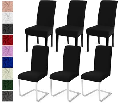 Stolsöverdrag Set Med 6 Universella Stolsöverdrag Stretch Stolskydd för Matsal Matstolsskydd Avtagbara Tvättbara Matstolar överdrag Bi-Elastiskt överdrag för Matsal,Hotell,Hem(Set Med 6, Svart)