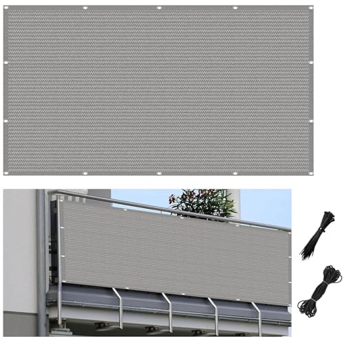Valla de 100 x 380 cm para Balcón Jardín Protección de Privacidad Pantalla para Balcón Privacidad con Ataduras de Cables para su Terraza O Jardín, Gris Claro