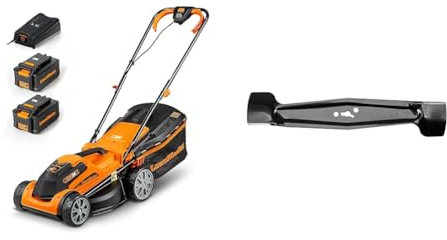 LawnMaster CLMF2434G Akku-Rasenmäher 34cm 300m² Mulchen 32L+34cm Ersatzmesser 24V Rasenmäher