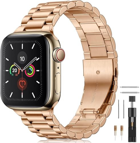 BolYel Compatible con Correa Apple Watch 42mm(Series 10) 41mm 40mm 38mm Metal de Acero Inoxidable Correas para Apple Watch Series 10 9 8 7 SE 6 5 4 3 2 1, Rosas Oro