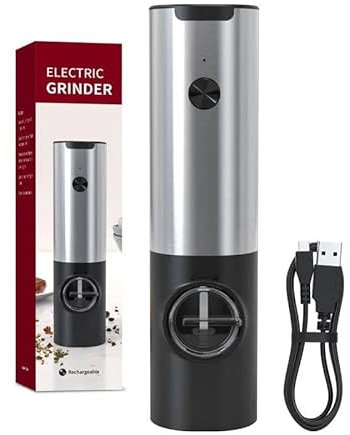 Rechargeable Electric Salt and Pepper Grinder Set, Stainless Steel, USB-C Charging, Adjustable Coarseness, LED Light, Modern Compact Design, Perfect for Kitchen and Dining