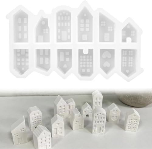 Silikonform Haus, Silikonformen Gießformen Häuser, 12 Stück Silikonform Mini Häuser, Silikon Gießform Häuschen, Giessformen Häuser, Gießformen Silikon Weihnachten, Gießform Krippe