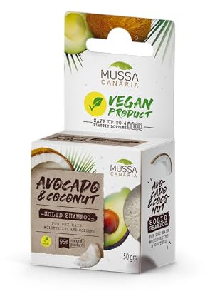 Mussa Canaria Champú Sólido Vegano de Aguacate y Coco, Cabello Seco - 50 gr