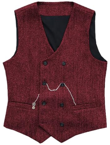 SRZYMJ Herrenanzug Weste Slim Fit Wollkleid Weste Tweed Herringbone für Trauzeugen Wein Formelle Smoking Anzugwesten Anglerweste Herren Weißer Anzug Cord-Blazer Für Herren Festlich Santa Party