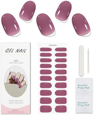 JMEOWIO Gel Nail Stickers Purple Semi Cured Gel Nail Strips Wraps UV/LED Nails Art Design Decoration Accessories