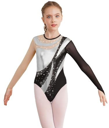 winying Kids Girls Gymnastic Leotard Sparkly Metallic Long Sleeve Dance Leotard Ballet Dancewear Unitard Bodysuit Silver 11-12 Years