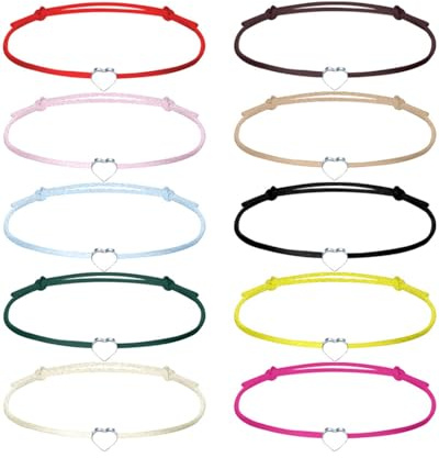 TPZORJX pulseras de la amistad,10 Piezas Pulseras para niña,Pulseras de la amistad de cuerda con Corazón, Ajustables, Regalo Vistoso para Novia, Mejor Amiga, Parejas, mujer y niña