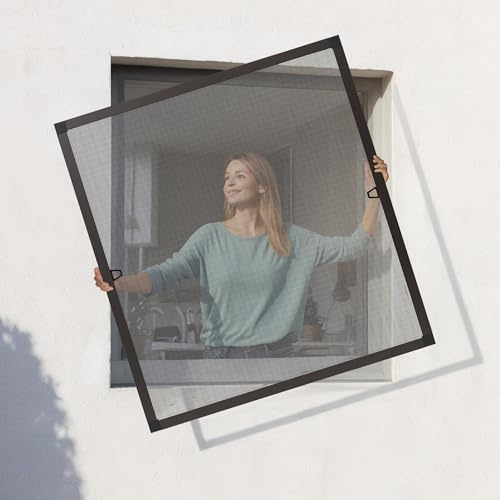 Jalousiescout Protectline Mosquitera para Ventana, Marco de Aluminio, Malla de Fibra de Vidrio Duradera, Instalación Fácil, Ajustable para Protección Contra Mosquitos, 130 x 150 cm, Antracita-Marrón