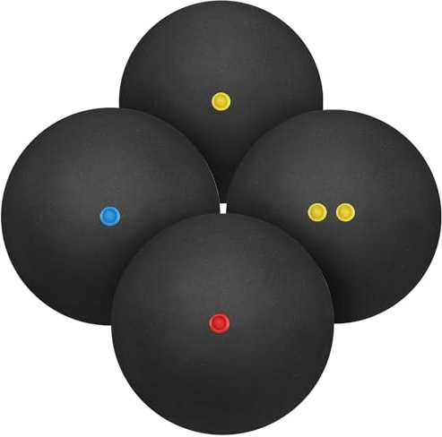 Kisangel 4 Pcs Squash Balls, Double Yellow Dot, Single Blue, Red, Yellow Dot Squash Ball, High Elasticity, Resistant to Play for Practice And Training