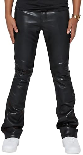 Pantalon Homme en Similicuir Noir, Coupe Slim, Style Disco années 70, Taille XL.