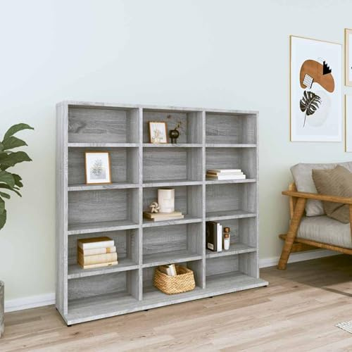 Fecpoo CD-hylla, 100 cm bred, grå Sonoma, trämaterial, 100 x 23 x 89,5 cm, för CD-, DVD- och LP-skiva samling