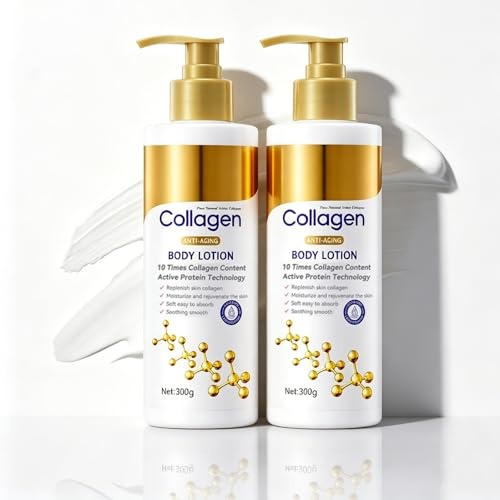 Collagen Body Lotion 300 ml – åtstramande kroppslotion för kvinnor med fuktgivande vård | Anti-rynk-kollagen kroppslotioner för torr hud | snabbabsorberande kroppslotion mot rynkor (2 st)
