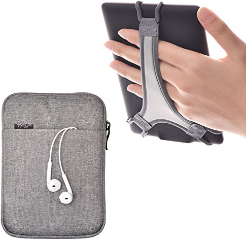 TFY E-Reader Protective Pouch Bag with Zip Closure, Plus Bonus Hand Strap Holder for 6 inch e-Readers - Kindle 6 inch/Paperwhite/Voyage/Oasis 6 Inch/Nook GlowLight Plus/Kobo Aura/Touch 2.0
