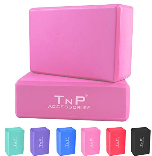 TnP Accessories. Yoga Block Brick Blocks Set of 2 Bricks 9''×6''×4'' High Density EVA Foam Pilates Exercise Gym Support Pad (Pink)