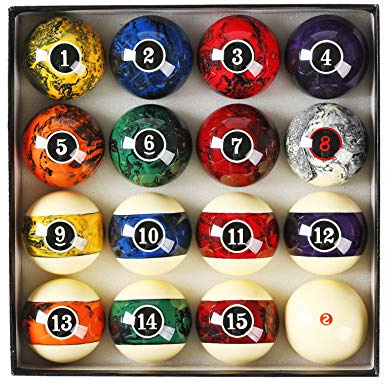 JAPER BEES Billiard Ball/Pool Ball Set Complete 16balls 2-1/4 Regulation Size&Weight Resin Ball (Marble Dark)