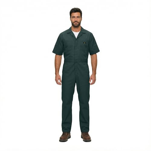 Natural Uniforms Mens Short Sleeve Zip Up Coverall, Stain and Wrinkle Resistant (Hunter Green, Small)