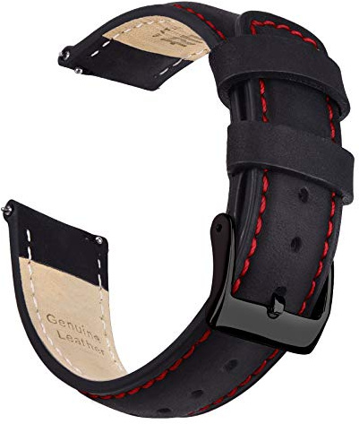 Ritche Quick Release Leather Watch Band 18mm 19mm 20mm 21mm 22mm 23mm 24mm Leather Watch Strap, Black & Red & Black, 22 mm, Classic