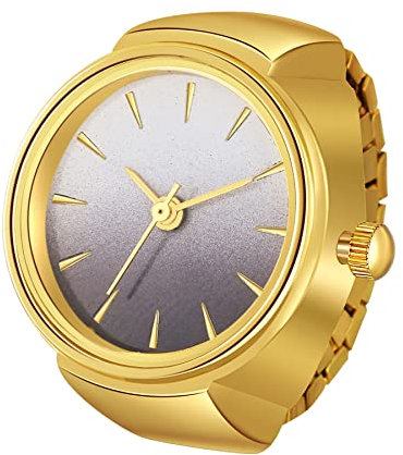 Silverora Finger Uhr Ringuhr für Damen und Herren, analoge Quarzuhr, schwarzes weißes Zifferblatt, elastisches Band, Bling, Gold, Silber, Fingeruhr