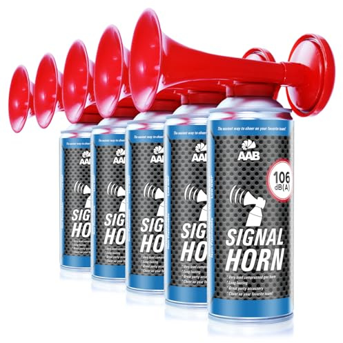 AABCOOLING Signal Horn - Set di 5 Pezzi - Tromba ad Aria Compressa, Fino a 120 Segnali Brevi, Tromba da Stadio Molto Rumorosa, Clacson Ideale per Feste, Vuvuzela, Trombe Aria