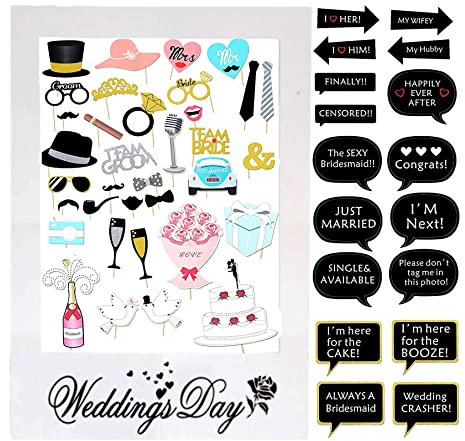 (52+1) Fotorequisiten Hochzeit Photo Booth Requisiten Wedding Fotorahmen Party Photo Booth Rahmen Foto Booth Props hochzeitsdeko für Wedding Hochzeit Party Deko