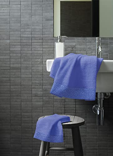 Bassetti Set 1 + 1 Zwei 2 Stück Gästeschwamm 40 x 60 cm + Handtuch 60 x 110 Handtücher 100 % reine Baumwolle Jacquard 430 g/m² (Blau)