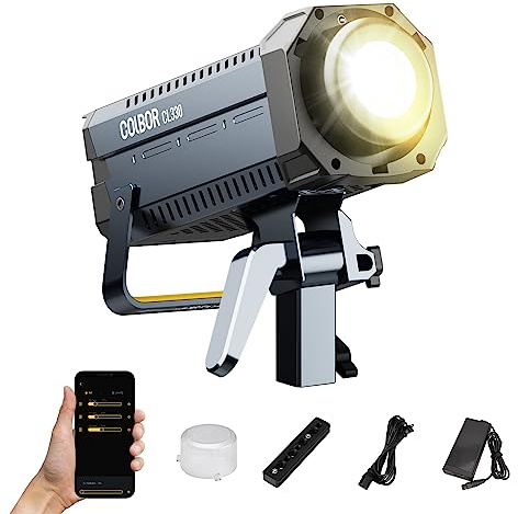Luz de Video, COLBOR CL330 Lite Luz Continua Fotografia Bicolor 2700k-6500K CRI97+ 65800Lux@1m COB Lámpara Studio con Montura Bowens App 10 Efectos de Iluminación【Bolsa y Reflector NO Incluidos】