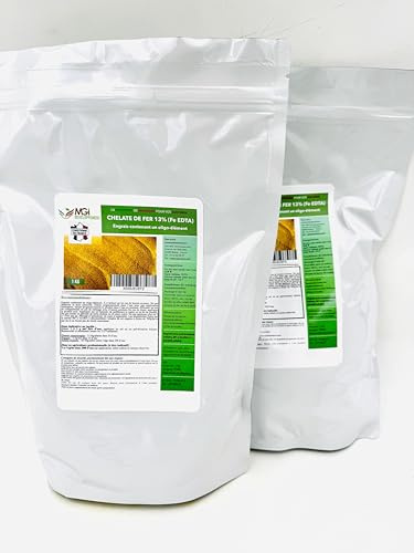 Set di 2 x 1 kg - Chelato di ferro 13% anti-clorosio - Fertilizzante - Reverdizzante - 100% solubile - Perfetto per giardinaggio - compatibile con agricoltura biologica - confezionato in Francia in