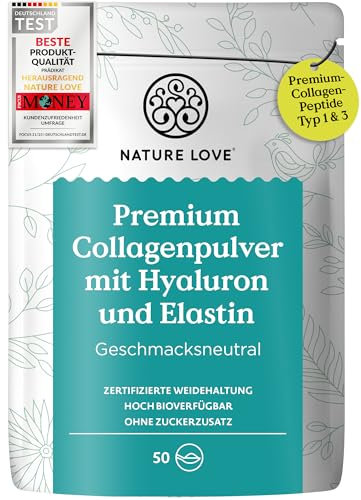 NATURE LOVE® Premium Collagen Pulver mit Hyaluronsäure und Elastin - 500g Kollagen - Peptide Type 1 und 3 - geschmacksneutral - Kollagen von Rindern aus Weidehaltung - laborgeprüft