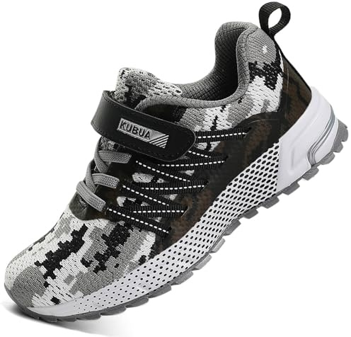 Kids Sneakers for Boys Girls Running Tennis Shoes Lightweight Breathable Sport Athletic Camouflage Grey A Size US 4 Big Kid