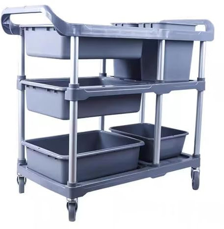 NRNQMTFZ Servierwagen mit 3 Böden Partition Küchenwagen,Tragfähigkeit 200 kg,Reinigungswagen im Restaurant,für Hotel, Gastronomie und Gebäudereinigung(Blue)