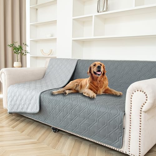 GYURO 100 % vattentät hundfilt, kan tvättas på båda sidor och i maskin, erbjuder omfattande skydd och skydd för din soffa, säng, bilstol (grå, 137 x 208 cm)