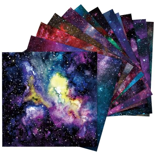 GORGECRAFT 24 foglio 12 stili Scrapbooking Cartoncino Carta 15x15cm Galassia su Un Lato con Motivi per Decoupage Carta per Origami Cielo Stellato Sfondo Forniture per Creazione di Biglietti Scrittura