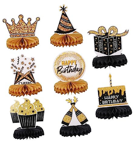 BESTonZON 8 Stück Schwarz Goldene Wabenkugeln Für Geburtstagsfeiern Wabenaufsätze Geburtstags Waben Mittelstücke Farbige Wabendekoration Geburtstagsparty Zubehör Geburtstags