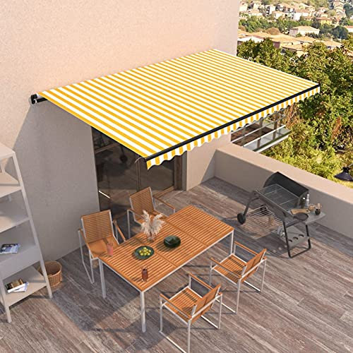 Iiaky Tenda da Sole Retrattile Manuale 500x300cm Giallo e Bianco,Tenda da Sole per Esterno Avvolgibile,Tenda da Sole a Bracci Estensibili con Telaio in Alluminio,Tettuccio Resistente al Sole e Imperme