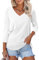 AirMood Womens 3/4 Length Sleeve Shirts Tops Casual V-Neck T-Shirts Basic Blouses (White,M)