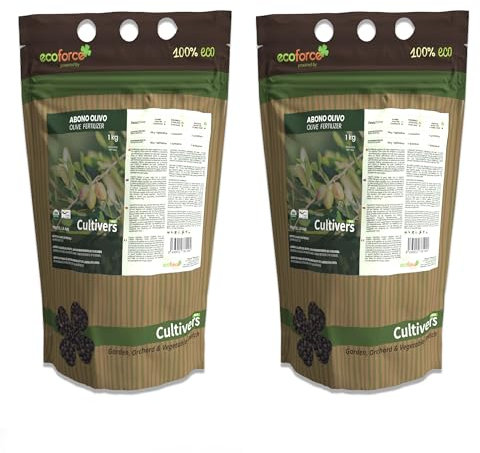 CULTIVERS Abono Olivo y Plantas Mediterráneas 2x1kg Ecológico. Fertilizante de Origen 100% Orgánico y Vegano. Mejora la Productividad de los Cultivos