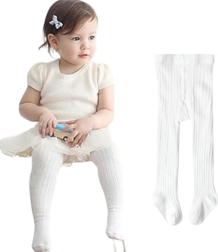 Collant Neonato in Microfibra e Cotone, Calzamaglia Bambina, Leggings Senza Cuciture con Ampio Elastico Alto, Bianco, 0-1 Mesi